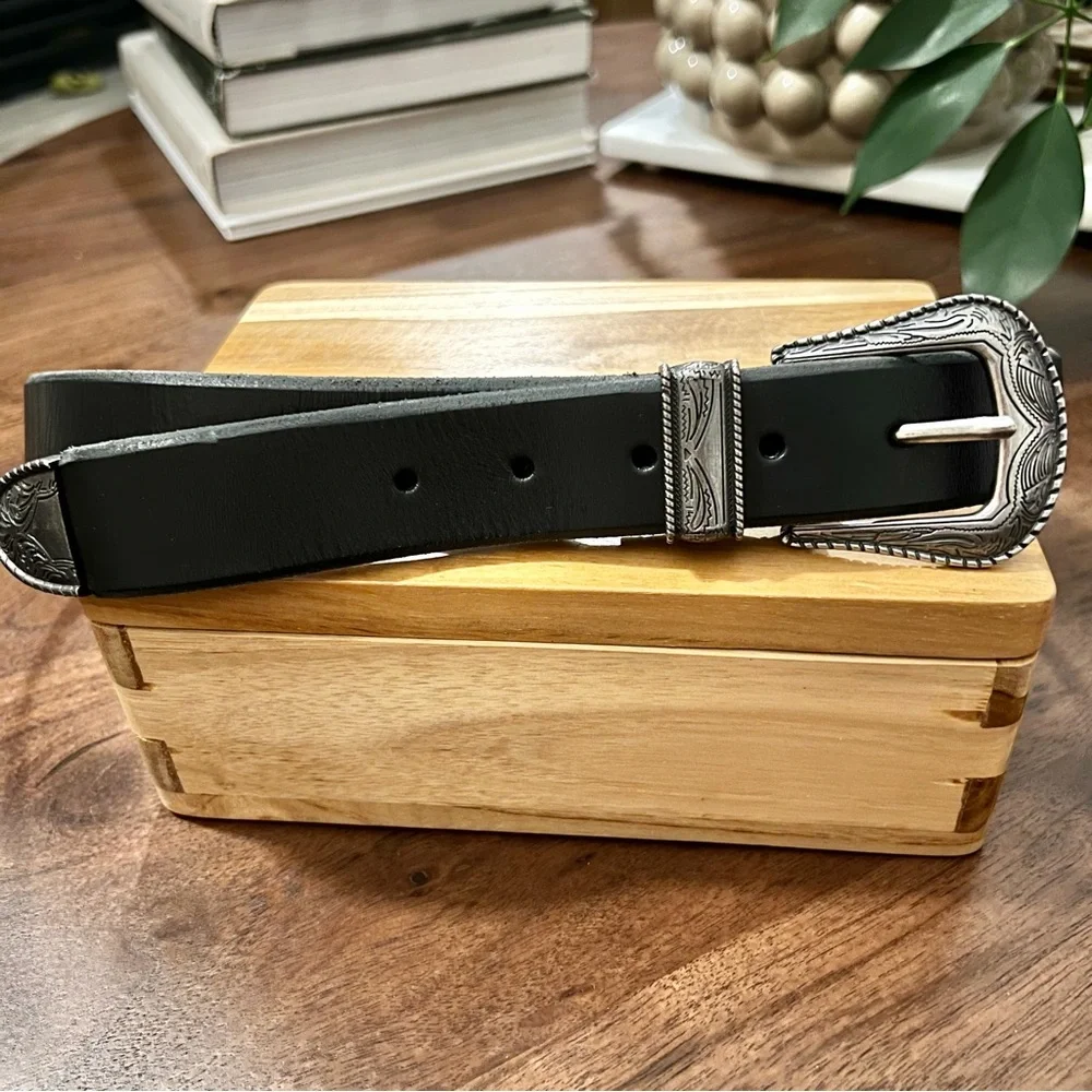 Zara Black Leather Belt w Metal Buckle NWOT